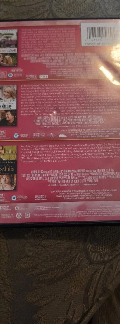 Movies That Move You 3Movie DVDSet The Holiday Eat Pray Love Julie & Julia 2000s